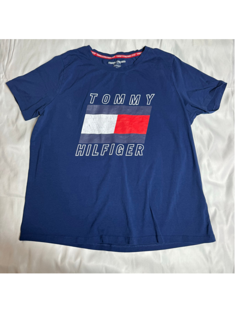 Women's Tommy Hilfiger Short Sleeve Tee, XL, Blue and White